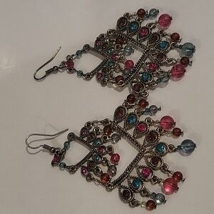 VINTAGE 2000s Indian Multicolor Dangle Rhinestone Chandelier Fashion Earrings‎